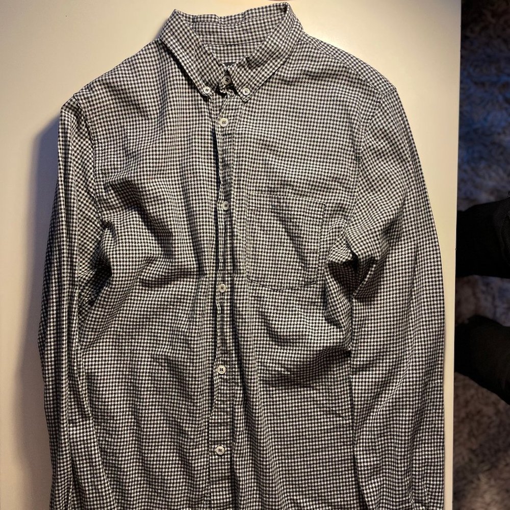 APC Navy and White Button Up shirt Size L Fits M/L